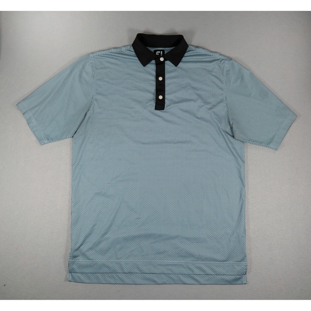 FootJoy Mens Polo Shirt Geometric Micro Grid Performance Blue Black Size M Golf